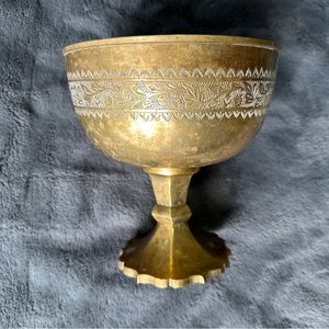 Vintage etched brass pedestal bowl